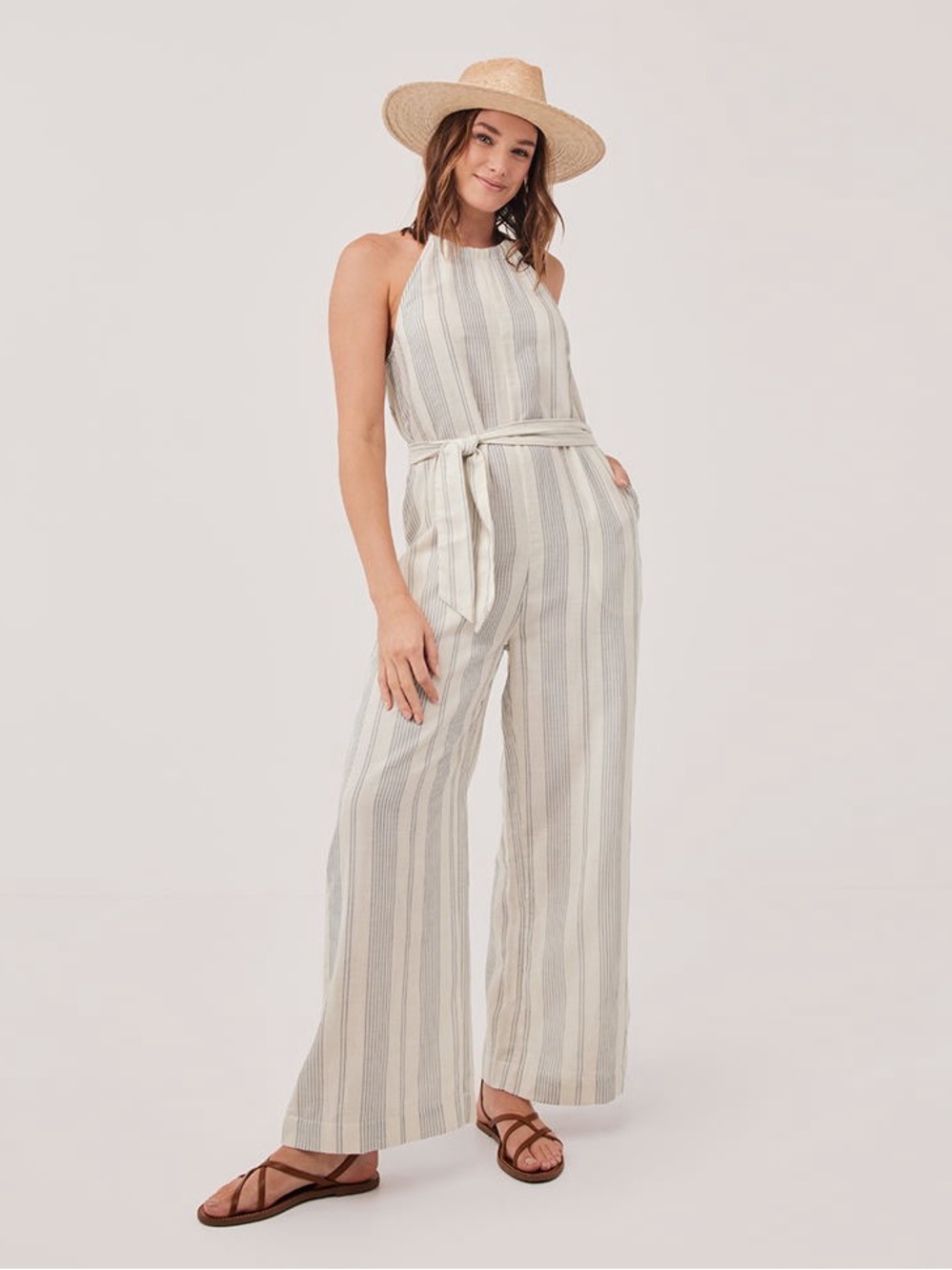 NWT PACT Coastal Beach Halter Jumpsuit Organic Cotton Stripe M